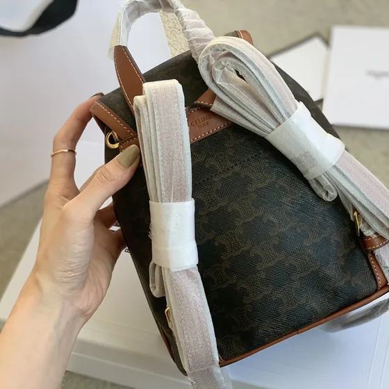 Celine Triomphe Mini Folco Backpack Tan Coklat Backpack