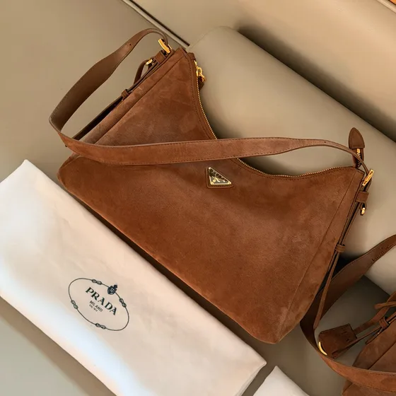 Prada Re-Edition 2005 Suede Hobo Bag Brown Large 37 18cm Small Hobo