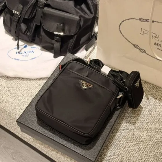 Prada Re-Nylon Crossbody Bag With Pouch Black Crossbody