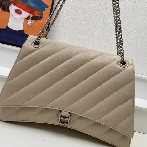 Balenciaga Crush Large Quilted Chain Bag Beige Shoulder Bag