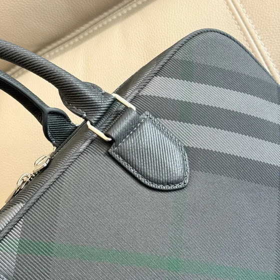 Burberry Check Briefcase Charcoal Grey Top Handle