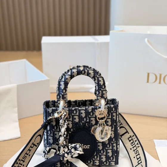 Dior Lady Dior Blu navy Blu/Beige Oblique Manico