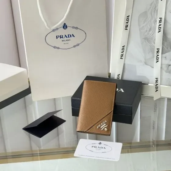 Prada Saffiano Leather Card Holder Brown Card Holder