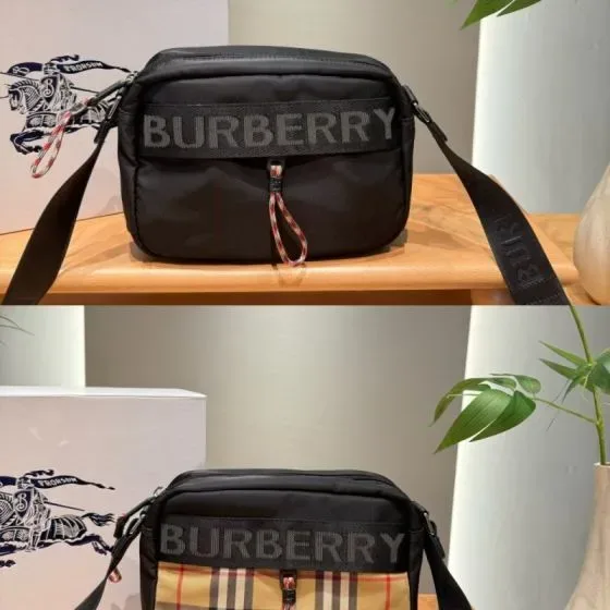 Burberry Check Detail Nylon Crossbody Bag Black Crossbody