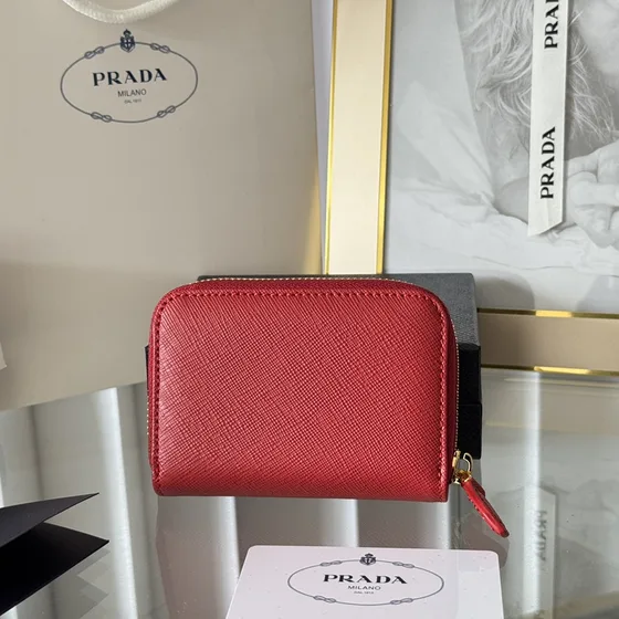 Prada Saffiano Metal Zip Around Card Holder Rood Card Holder