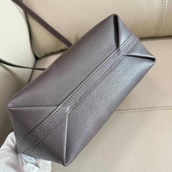 Burberry Check Trimmed Leather Tote Dark Brown Tote Bag