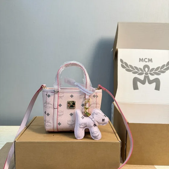 MCM Aren Visetos Mini Top Handle Shopper Pink Top Handle