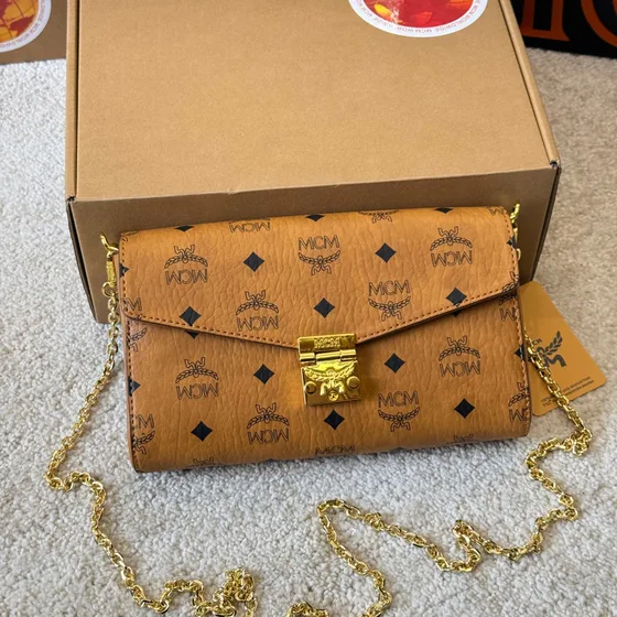 MCM Tracy Crossbody Wallet In Visetos Cognac Woc