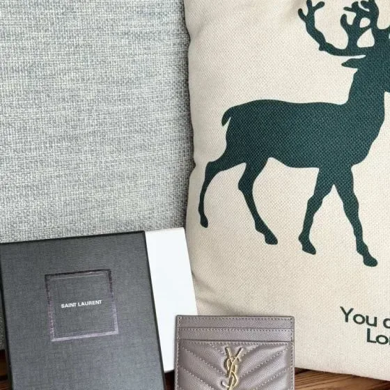 YSL Cassandre Matelass Card Holder Gray Card Holder