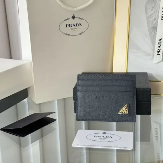 Prada Saffiano Leather Card Holder Black Card Holder