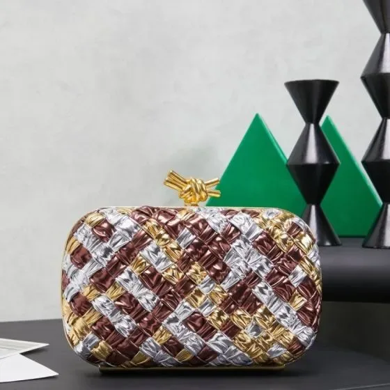 Bottega Veneta Intreccio Knot Minaudiere Clutch Multicolor Metallic Clutch