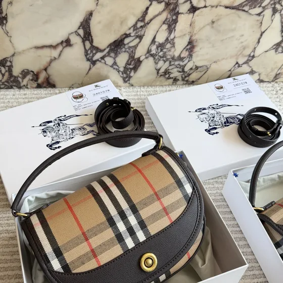 Burberry Highlands Check Crossbody Bag Beige Black Crossbody