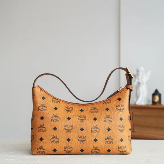 MCM Aren Visetos Hobo Shoulder Bag Cognac Hobo