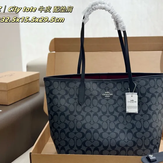 Coach City Tote Signature Canvas Dark Gray Black 32 5x15 5x29 5cm Tote Bag