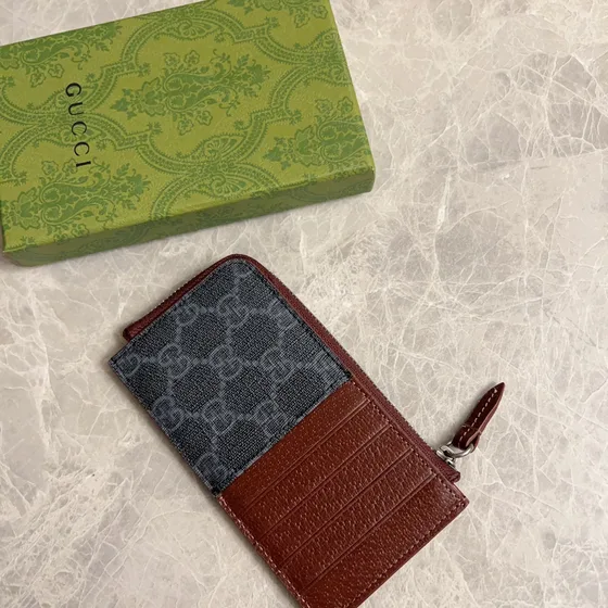 Gucci Gg Denim Zip Card Case Dark Gray Card Holder