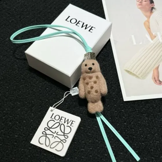 Loewe Seal Felt Bag Charm Beige Pouch