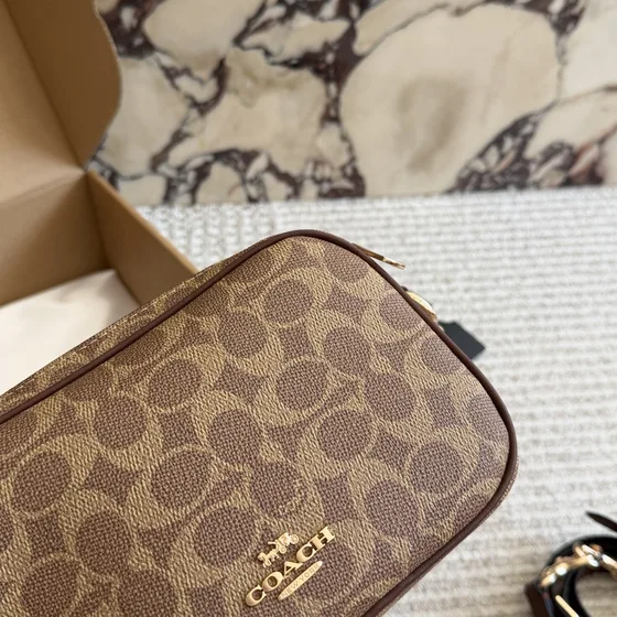 Coach Mini Jamie Camera Bag In Signature Lona Khaki Marrón Crossbody