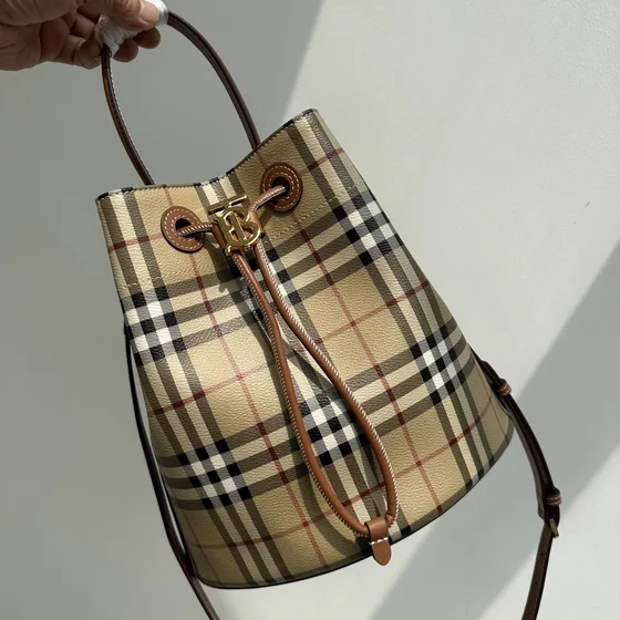 Burberry Check Bucket Bag Beige Brown Check Bucket Bag Crossbody Top Handle