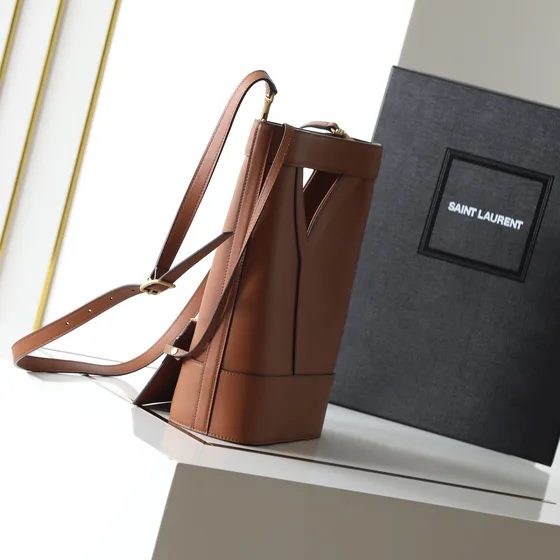 YSL Y Cut Out Shopping Tote Brown Tote Bag