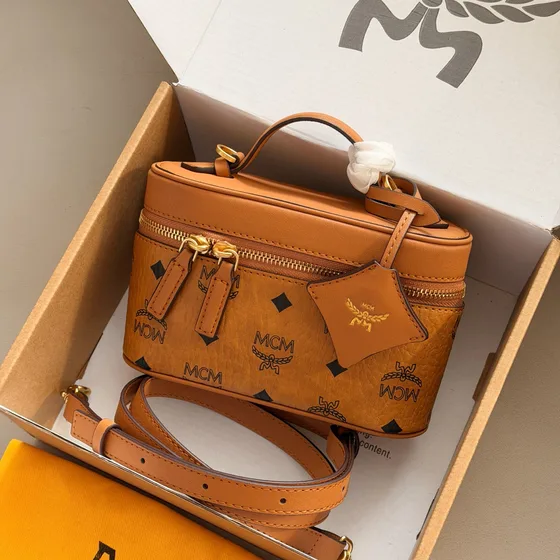 MCM Visetos Vanity Case Cognac Crossbody