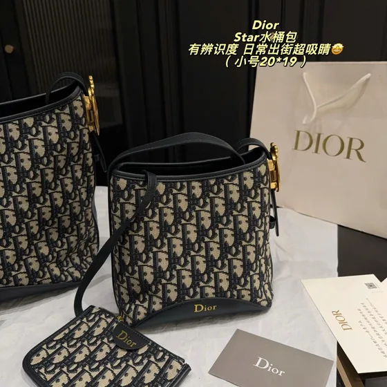 Dior Star Bucket Bag สีครีม And สีดำ Shoulder Bag