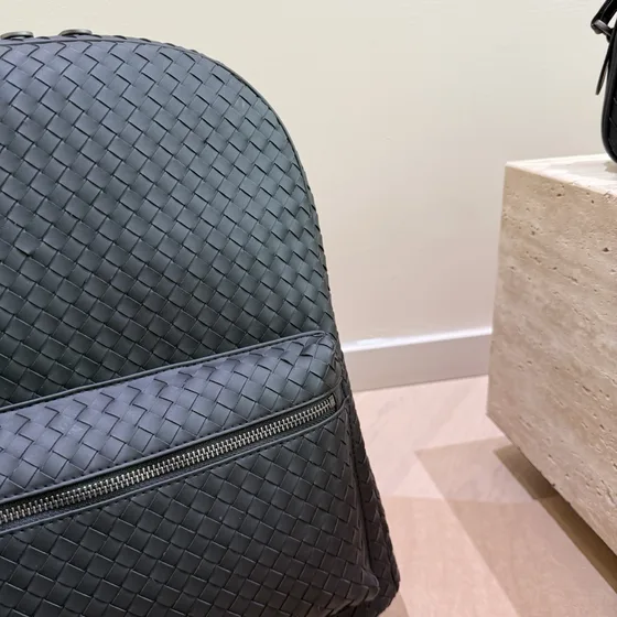 Bottega Veneta Intrecciato Leather Backpack Dark Gray Backpack