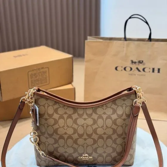 Coach Zip Top Crossbody Bag In Signature Canvas Khaki Saddle Crossbody