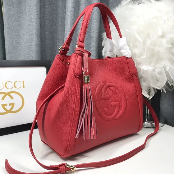 Gucci Soho Кожа Верхняя ручка Bag Красный 26x26x14cm Верхняя ручка