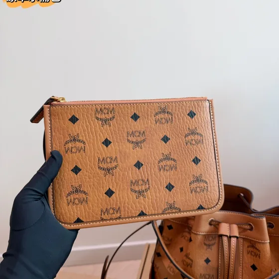 MCM Aren Drawstring Bucket Bag Cognac Shoulder Bag