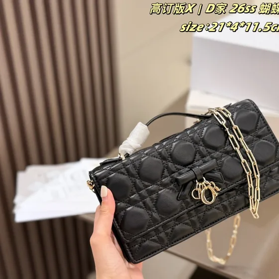 Dior Miss Dior Tophåndtag Clutch With Chain (26Ss Bow) Sort 21*4*11.5cm Woc