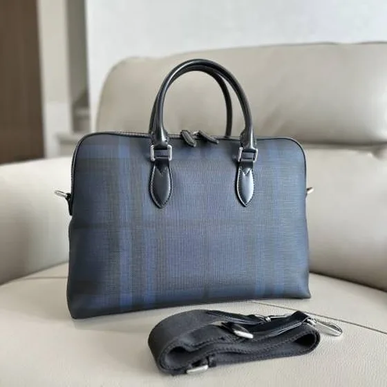 Burberry Briefcase Smoked plaid blue-black 37 x 5 x 27cm business