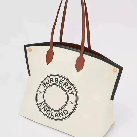 Burberry Logo Graphic Canvas Tote Beige Brown Tote Bag