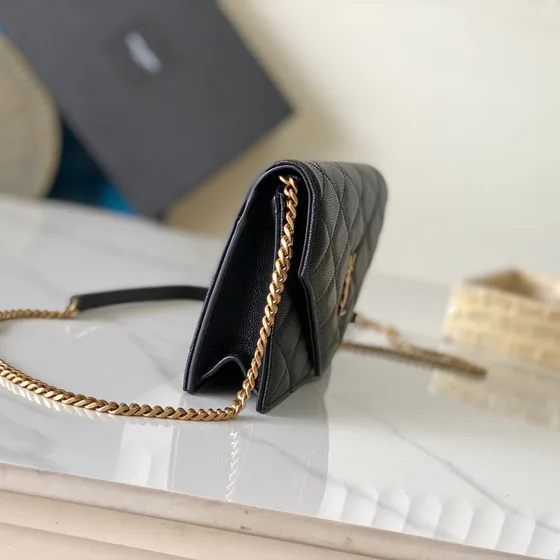 YSL Cassandre Matelass Envelope Chain Wallet Black Woc