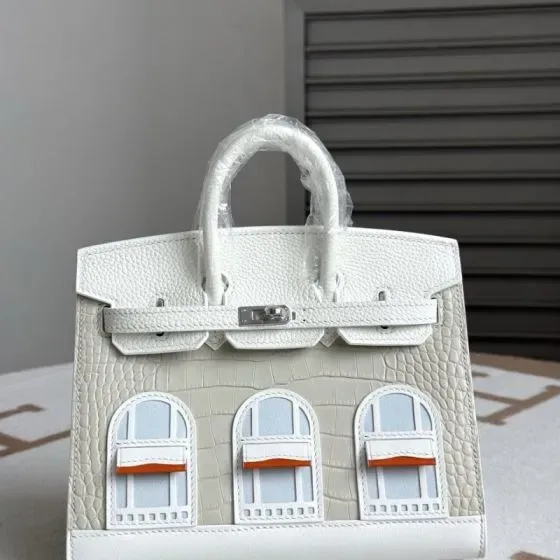 Hermes Birkin 20 Faubourg Sellier White Grey 20cm Top Handle