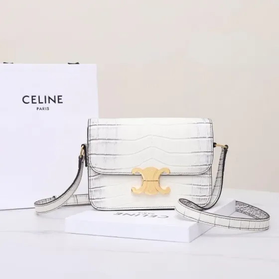 Celine Triomphe White Flap Bag