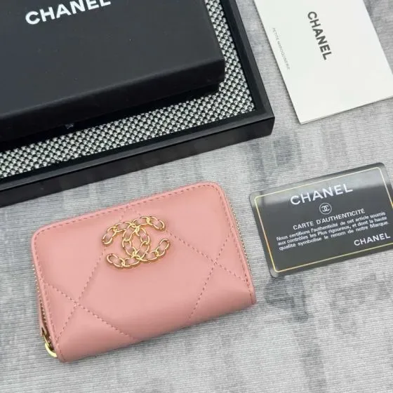Chanel 19 Zip Coin Purse Pink Card Holder