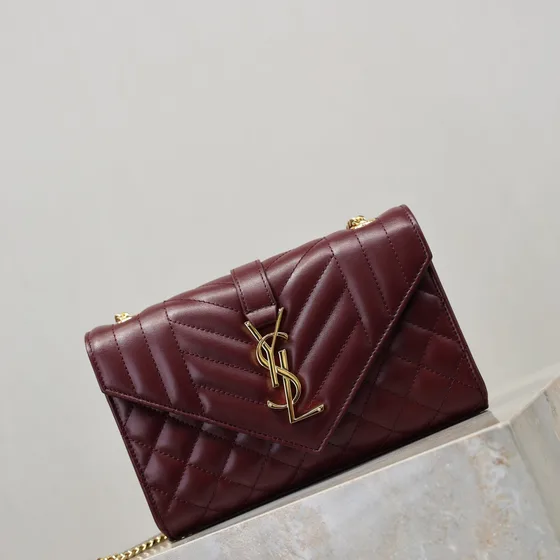 YSL Envelope Small Quilted Piel Bolso cruzado Borgoña Crossbody