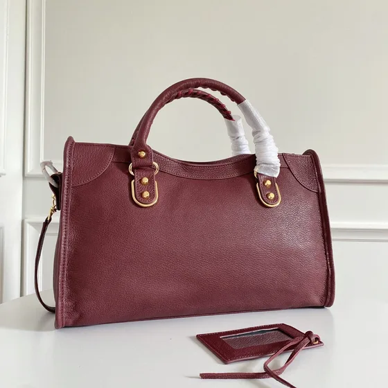 Balenciaga City Metallic Edge Burgundy Top Handle