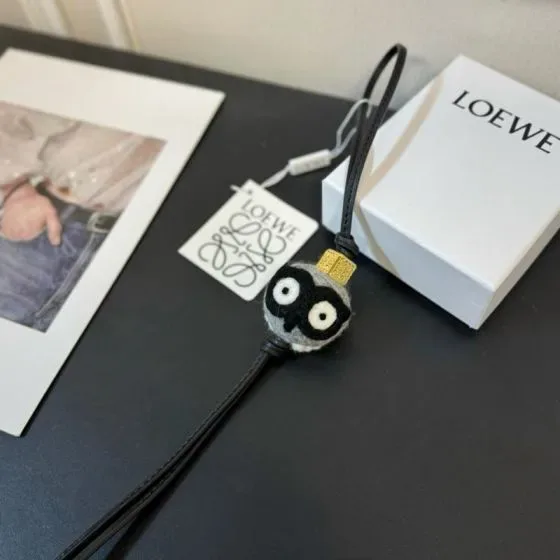 Loewe Owl Charm Gray Black Pouch