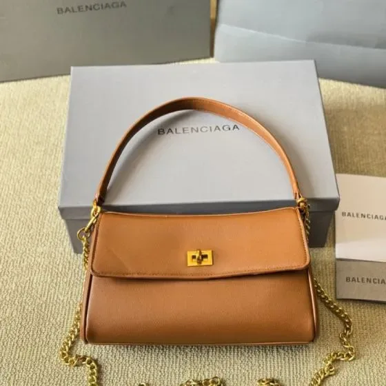 Balenciaga Calfskin Rodeo Chain Shoulder Bag Caramel Brown Shoulder Bag