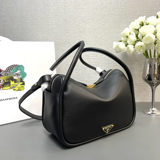 Prada Leather Top-Handle Bag Black Top Handle