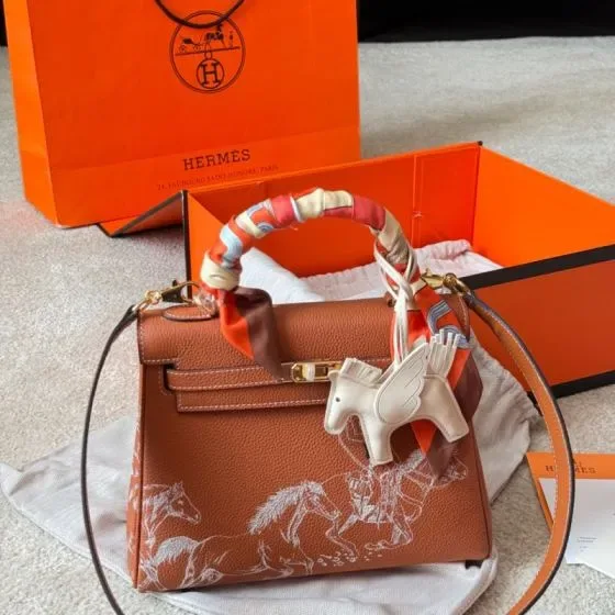 Hermes Kelly Marrón Asa superior