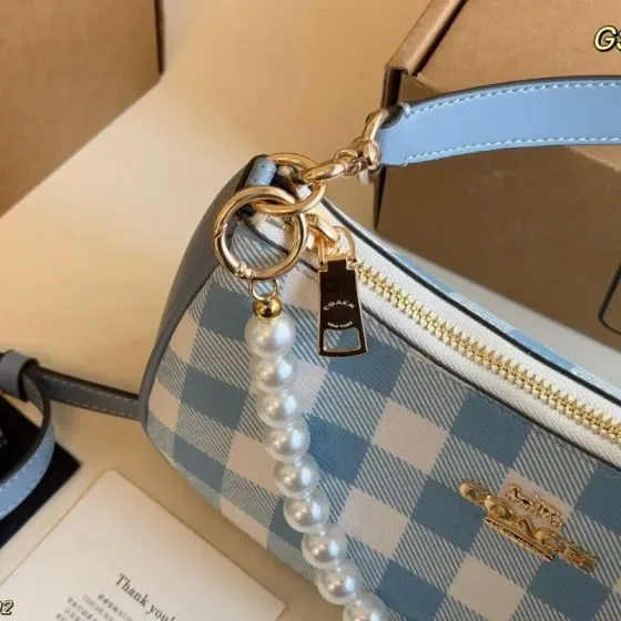 Coach Light Blue White Gingham Shoulder Bag