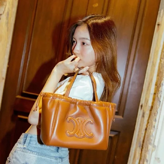 Celine Cabas Drawstring Cuir Triomphe Brown Tote Bag