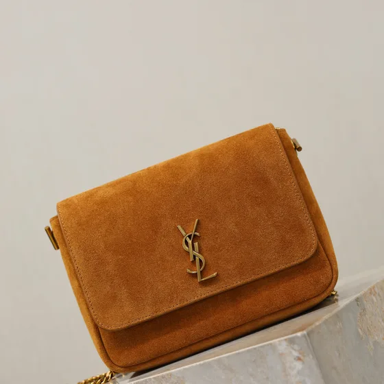 YSL Niki Medium Suede Chain Bag Cinnamon Brown Crossbody