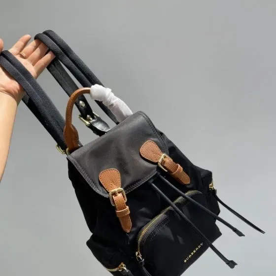 Burberry The Medium Rucksack In Technical Nylon And Leather Black Backpack
