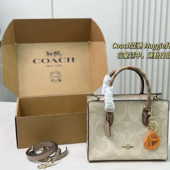 Coach Maggie Tote Bag Light Beige Brown Tote Bag