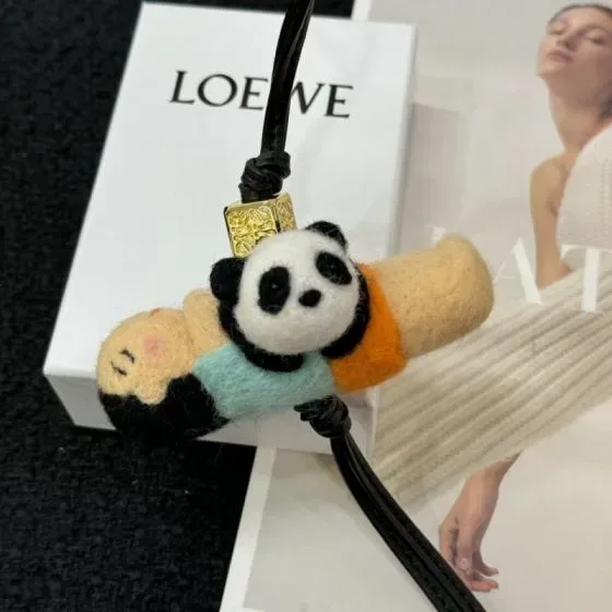 Loewe Felt Panda And Boy Charm Multicolor Pouch