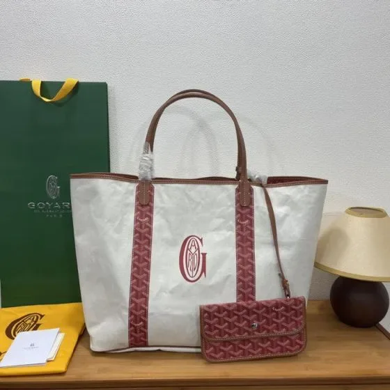 Goyard Saint Louis Tote Bag Pm White Burgundy Tote Bag
