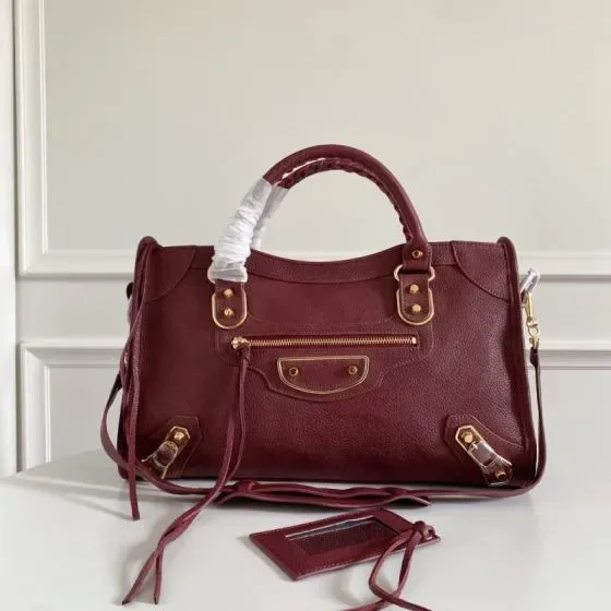 Balenciaga City Metallic Edge Burgundy Top Handle
